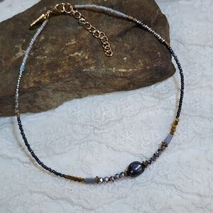 Panacea Chic Glass Beaded Necklace with Gold and Silver Tones